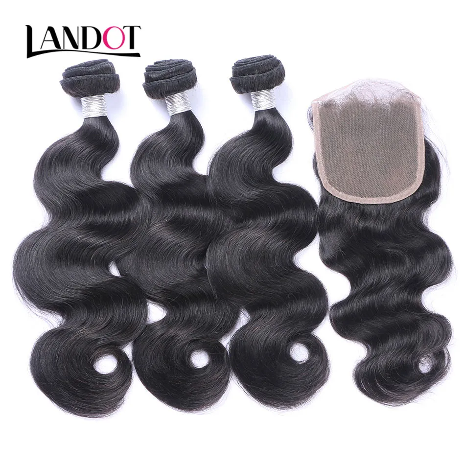 Lace Closure with 3 Bundles Brazilian Virgin Human Hair Weaves Unprocessed Brazilian Straight Body Loose Deep Wave Kinky Curly Hair Closures