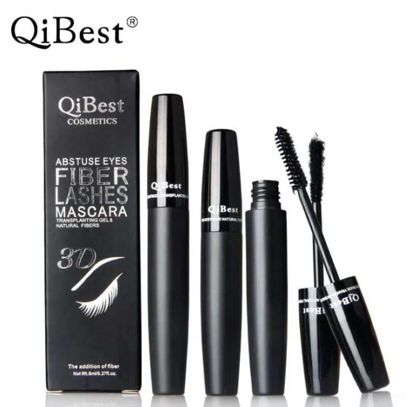 Vente chaude QiBest 3D Fiber Lashes Mascara Noir Double Mascara Set Maquillage Lash Cils Étanche Nouveau Mascara 500sets / lot DHL gratuit