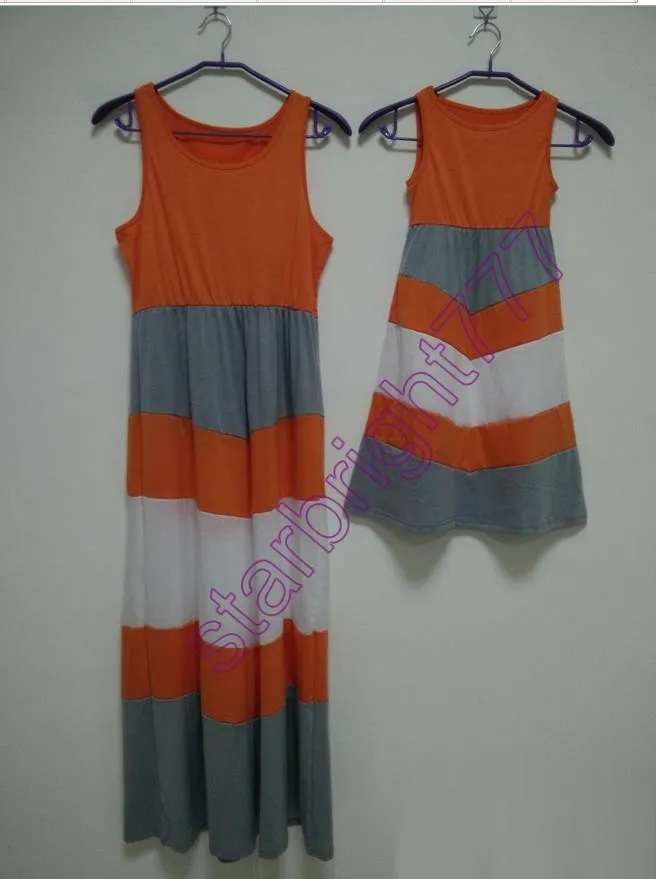 16 stylów Rodzina Dopasowywanie Odzież Odzież Dziewczyny Patchwork Zestawy Matka I Córka Plażowe Sukienki Ubrania Maxi Chevron Stripe Dress