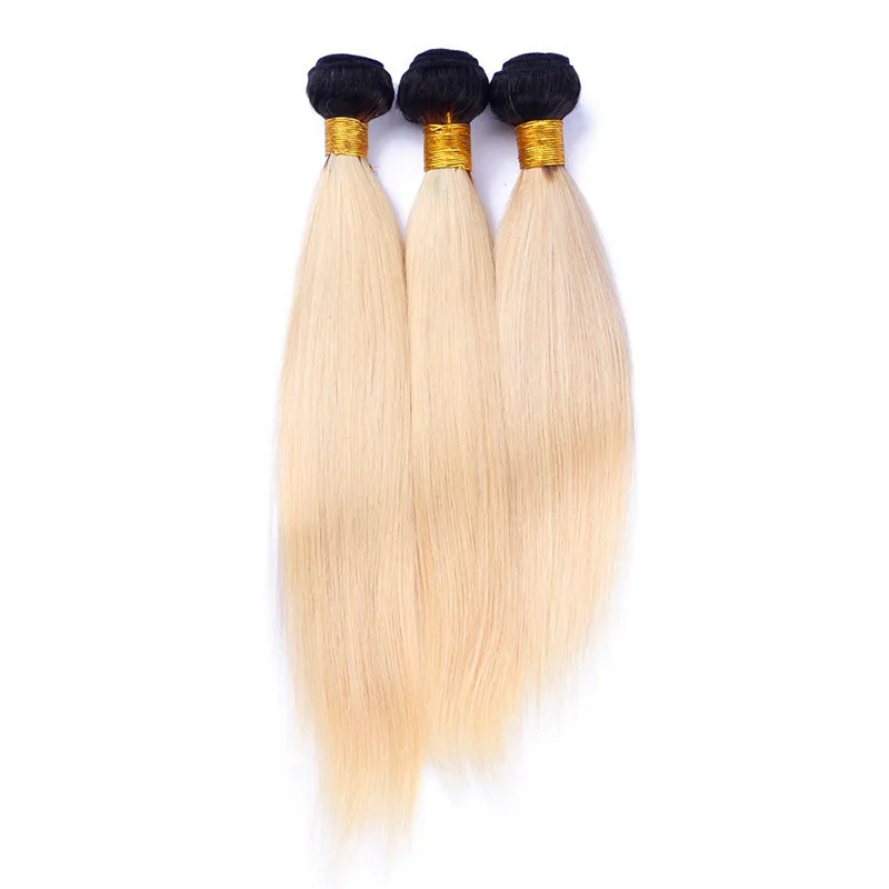 8A Ombre 613 Brazilian Virgin Hair 3 Bundles Straight Platinum Blonde Dark Roots Ombre Human Hair Extension Whole Remy H3991294