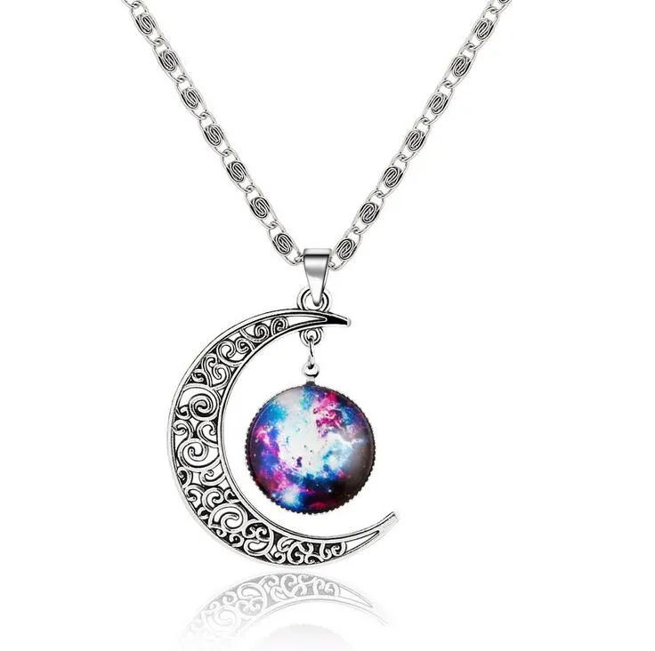 Högkvalitativ Lunar Galaxy Moon Halsband Burst Halsband WFN107 med kedja Blanda Beställ 20 stycken mycket