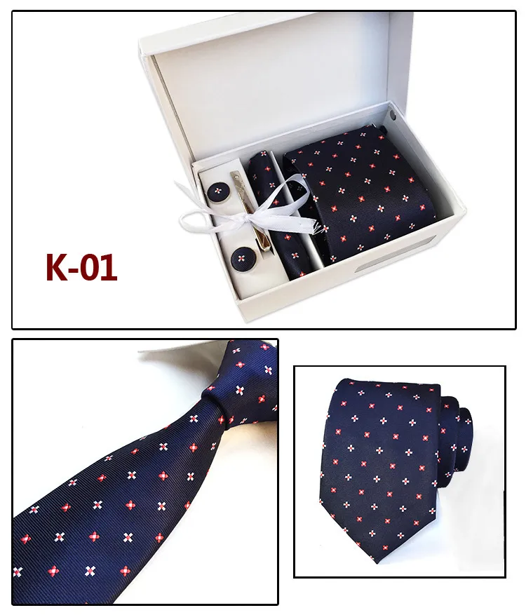 Mode Neck Tie Set Handkerchief Manschettknapp Slipssklipp Presentförpackning 20 Färger för Fars Dag Mäns Business Tie Julklapp Gratis Ship