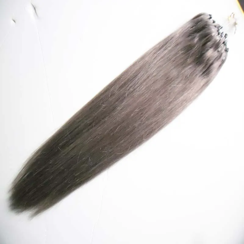 Silver Grå Brasilianska Micro Ring Loop Hårförlängningar 100g Mikrolänk Mänskliga hårförlängningar Rak Micro Bead Hair Extensions 100s