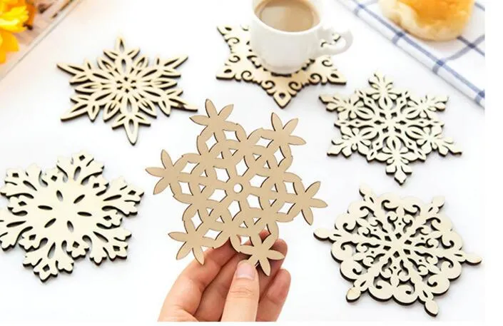 Wooden Snowflake Mug Coasters Holder Chic Drinks Coffee Tea Cup Mat Decor Mats