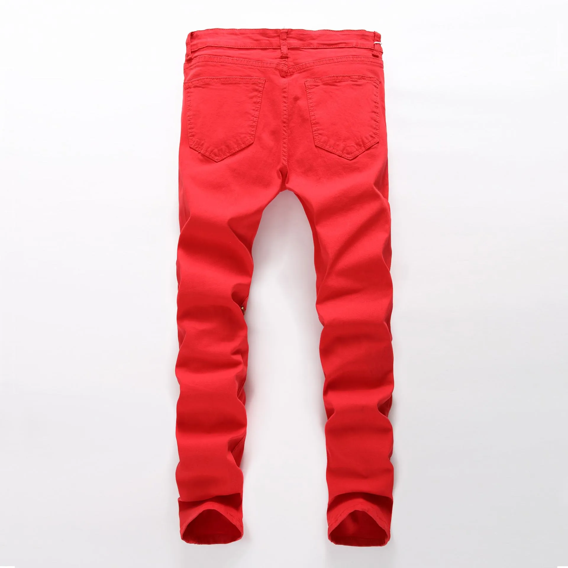 New Fashion Men Ripped Designer Jeans Pants Slim Fit Knee Zipper casual pants Men Club Wear Bright Color Denim Jogger Do the old hole torn