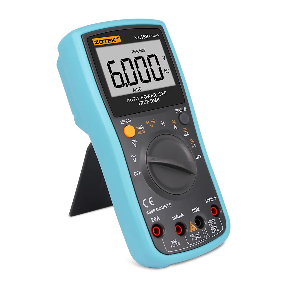 Zotek VC15BAUTOMATIC RANGE DIGITALTER MULTIMETER لشاشة كبيرة شاشة LCD عرض RMS TRUE DERECENCY DIRATION 6000 WORD DISPLAY1281442