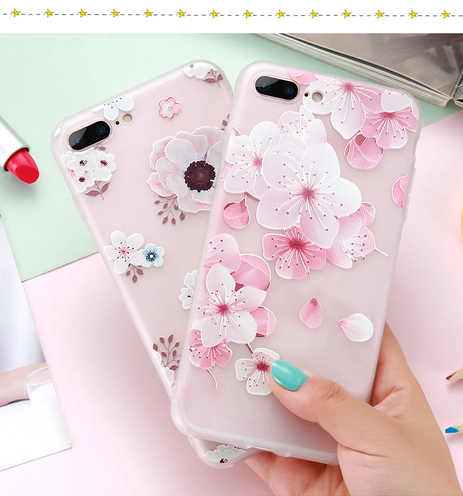 Fleur À Motifs Cas Pour iPhone 6 6 s 7 Plus Couverture Souple En Silicone Floral Protéger Couverture Pour iPhone 7 7 8 Plus Téléphone Cas