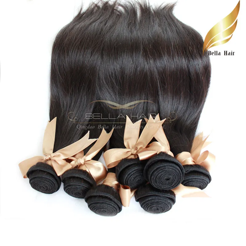 8a 10 34 100 glattes Haar webt mongolisches reines Haar 2 Stück Lot Remy Human Hairextensions natürliche Farbe Bellahair
