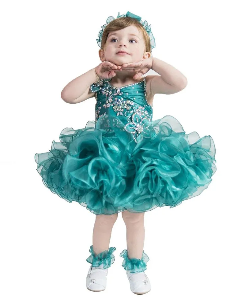 Grön Glitz Girls Pageant Cupcake Klänningar Spädbarn Tutu Gowns Toddler Baby Girls Starps Rufless Mini Pageant Dress