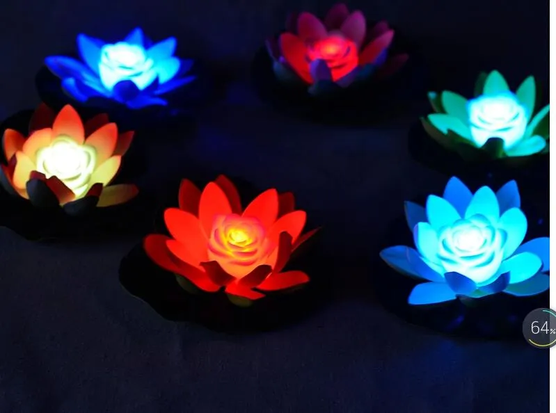 Led kunstmatige lotusbloem kleurrijke verandering drijvende water bloem zwembad wensen licht lampen lantaarns feestvoeding