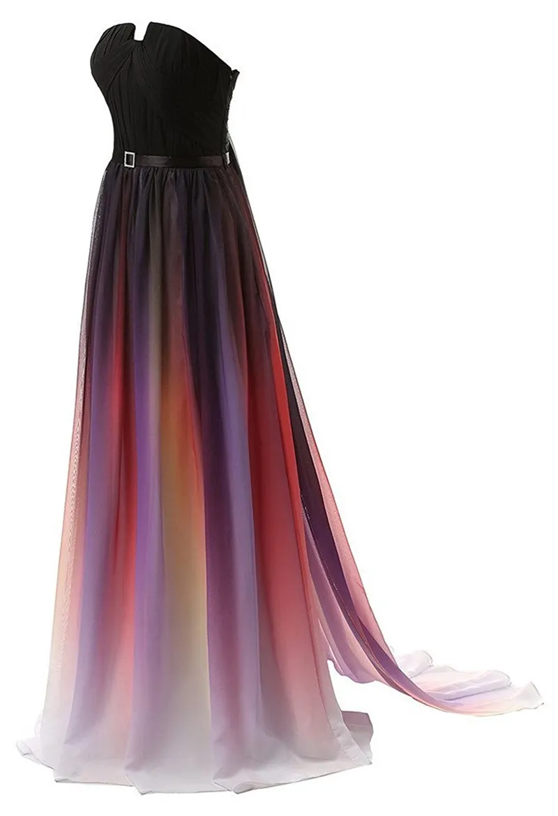 2018 New Chiffon Gradient Chiffon colorato lungo Prom Dresses pavimento-lunghezza abito da sera lungo formale partito QC439