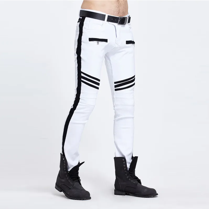 Pantaloni di moda uomo all'ingrosso cuciture alla moda marea marchio bianco e nero con pannelli jeans a gamba dritta vendita calda 2017