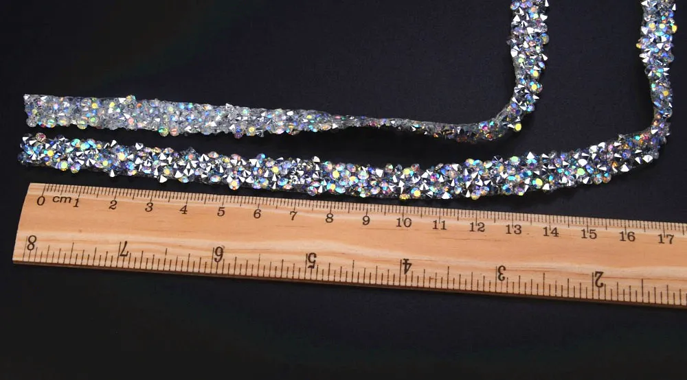 Bezpłatny statek! 5yard / Blingbling AB Rhienststone Mesh Trim Strass Chain Banding Crystal Wedding Aplikacje Sukienki Crafts 10mm Szerokość