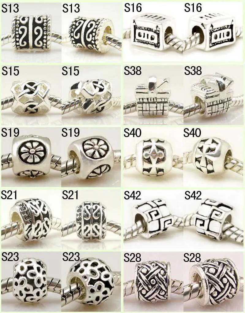 Smycken Sterling 925 Silver Pärlor Charms för European Armband 50 st Mix grossist