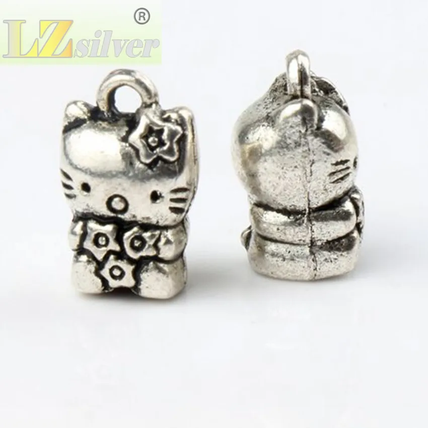 Söt blomma katt charms pendants / parti 9.3x15mm Antik silver mode smycken DIY Fit Armband Halsband Örhängen L072 Lzsilver