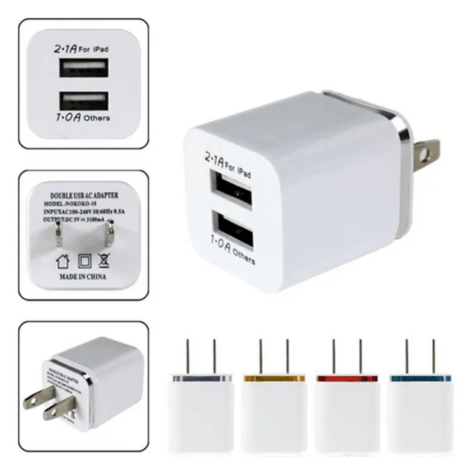 Metall Dual USB väggladdare US EU Plug 2.1A AC Power Adapter Väggladdare Plug 2 port för Iphone Samsung Galaxy Note LG Tablet