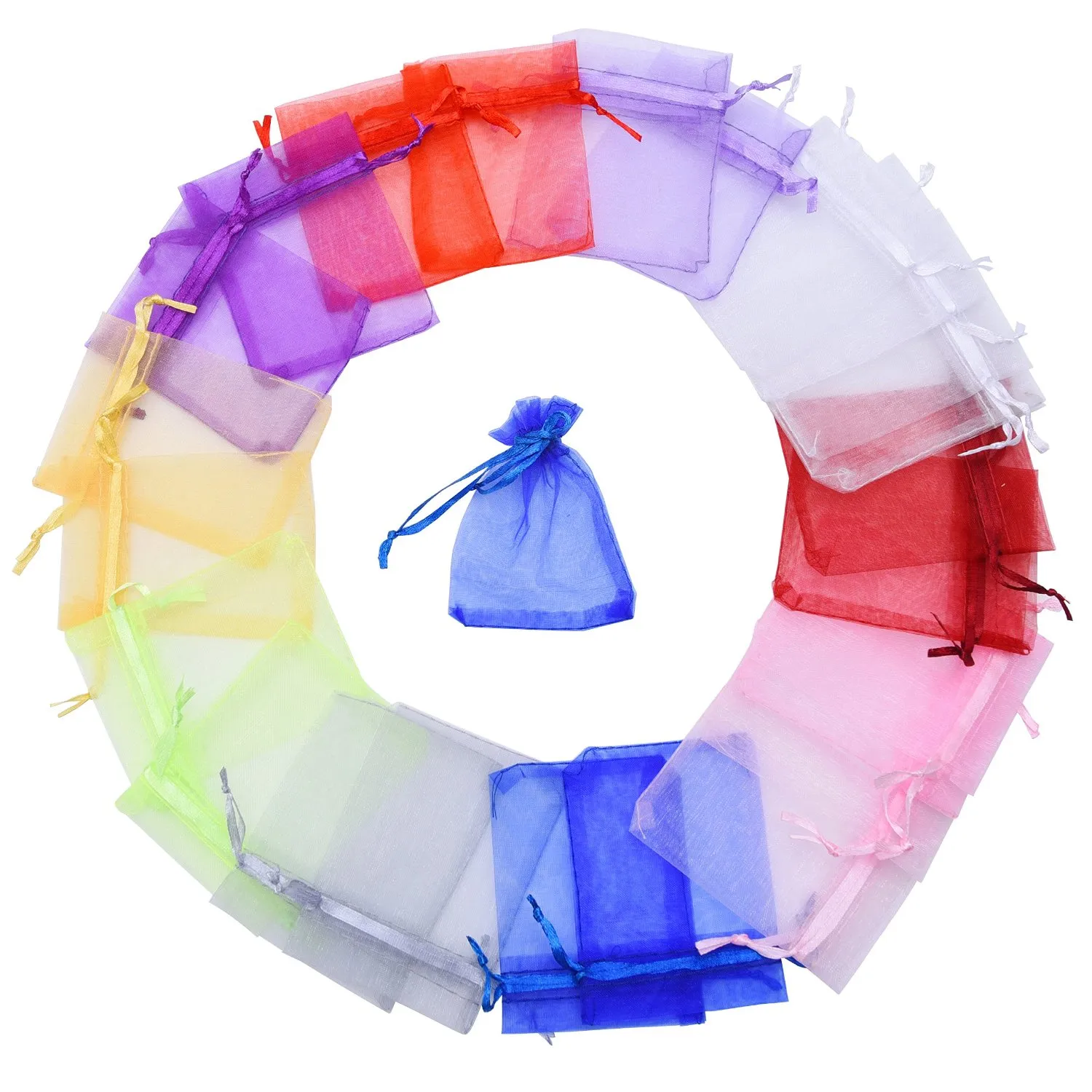 500 bolsas de regalo de organza de 13 x 18 cm/5,1 x 7 pulgadas, bolsas de recuerdo de boda, bolsas de joyería, paquete de 100 colores aleatorios, paquete de 5/lote