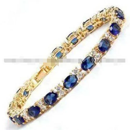 Charming!Blue Sapphire Link Jewelry Bracelet 7.5"