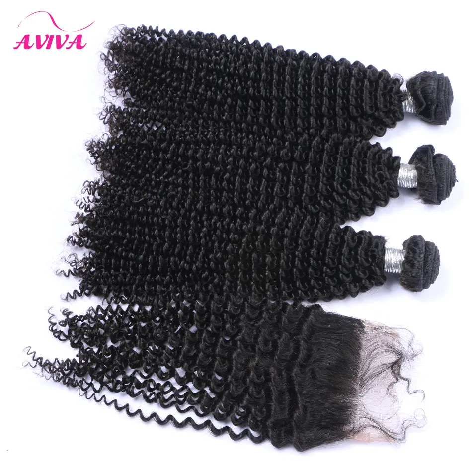 Peruvian Kinky Curly Virgin Human Hair Weaves With Closure 5Pcs Lot Lace Closures And 4 Bundles Unprocessed Peruvian Kinky Curly Virgin Hair