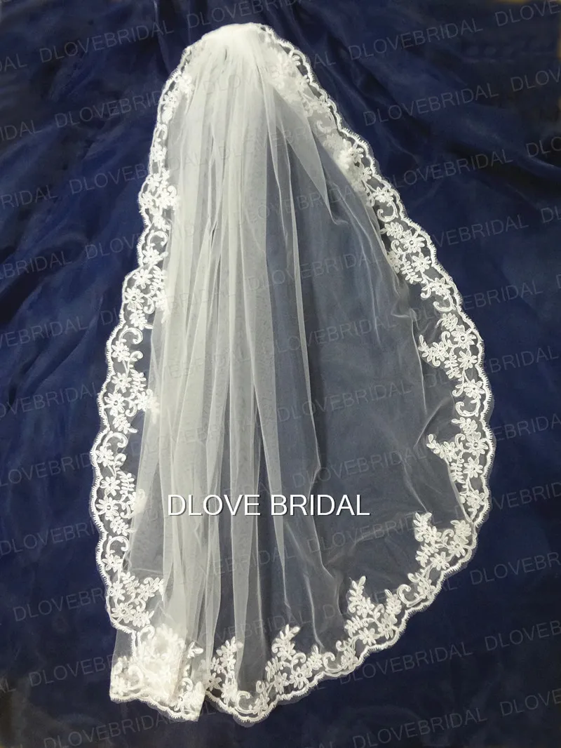 Voile de mariée élégant en dentelle blanche ivoire à une couche avec peigne, bon marché mais de haute qualité, accessoire de cheveux de mariage personnalisé en usine 2636931