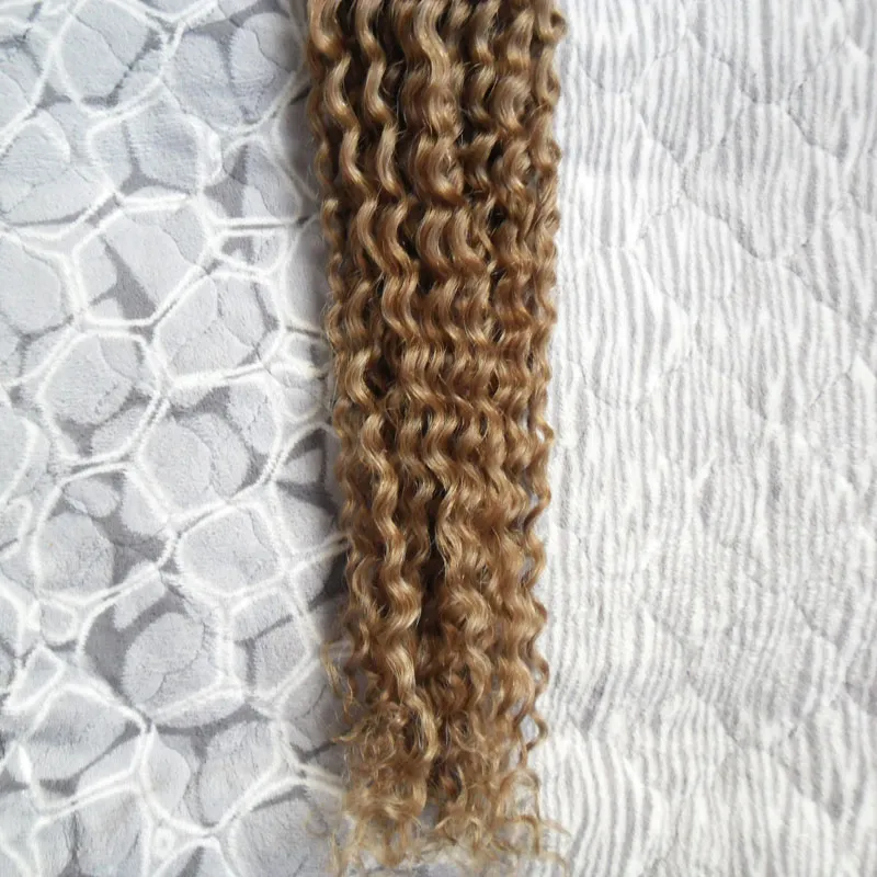Brazylijska Kinky Curly Hair Micro Loop Human Hair Extensions 100g # 8 Light Brown Zroszony Micro Link Extensions