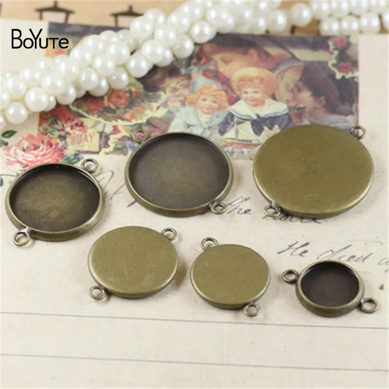 Boyute Round 10-12-14-16-18-20-25mm Cameo Cabochon Base Setting DIY Connector Charms Blank Tray Jewelry Résultats plaqué en argent