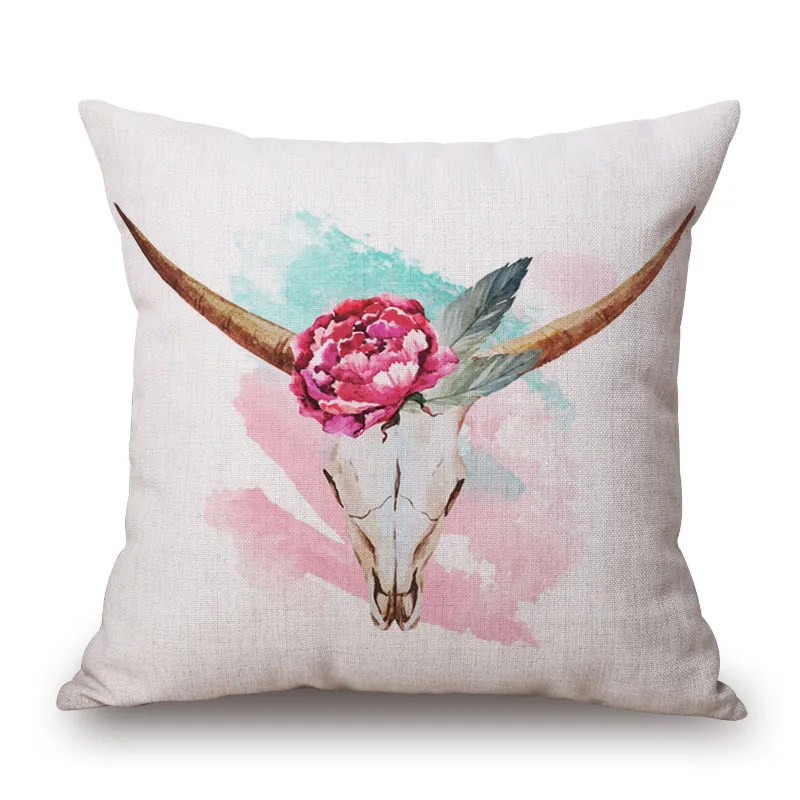 custom cushion cover wholesale skull sofa chaise throw pillow case cotton linen almofada watercolor cojines 45cm