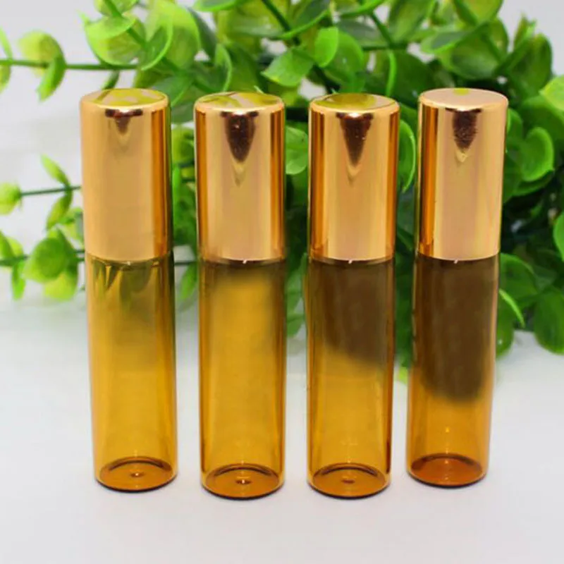 Livraison rapide 5 ml rouleau de verre vide bouteille en verre ambré métal rouleau boule Mini parfum échantillon bouteille bouteilles d'huile essentielle à vendre