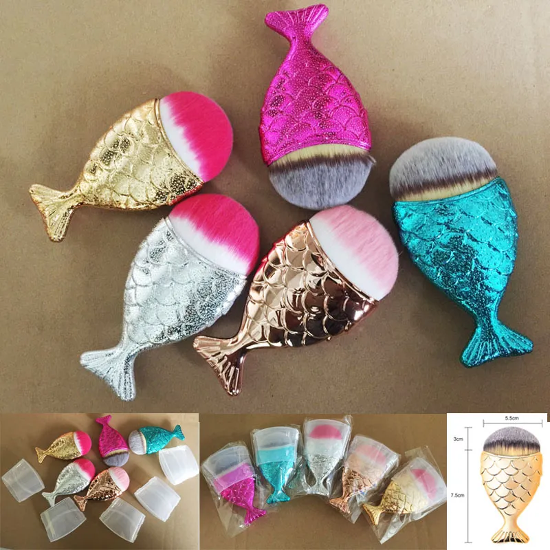 Nueva brocha de maquillaje de sirena, escamas de pescado para contorno de polvo, brocha de base Mermaidsalon, brochas faciales para cosméticos de belleza, 5 colores