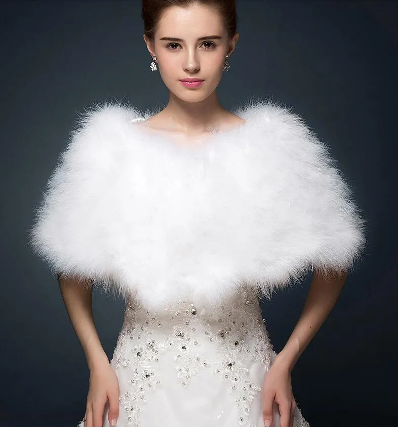 Lussuosa piuma di struzzo scialle da sposa scialle di pelliccia matrimonio coprispalle cappotto sposa inverno festa di nozze bolero giacca mantello bianco cachi 100 * 30 cm