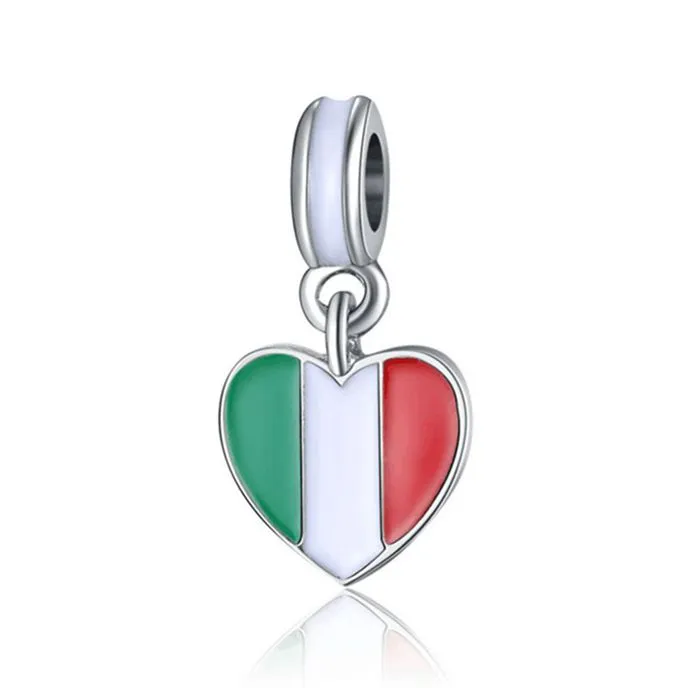 lot Fashion Silver Plated Emamel Italy Flags Hjärtdesignlegering Metall Diy Charm Fit European ArmeletNecklace Low Ped3916125