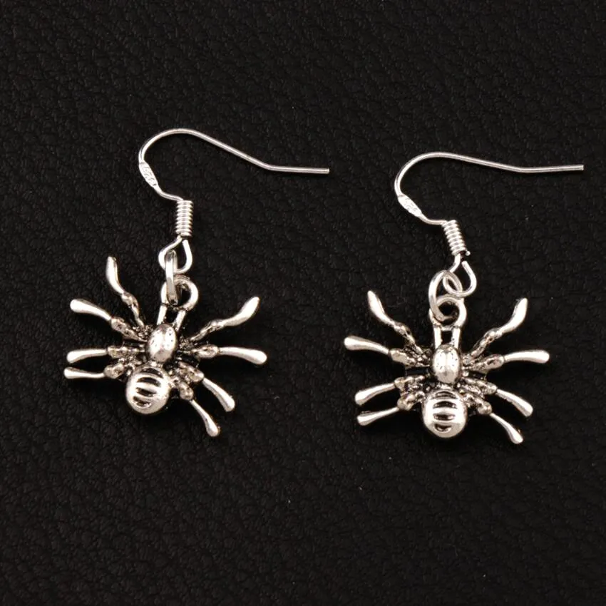 Crawling Spider Dangle Chandelier Kolczyki 925 Silver Fish Ear Hook 40 Par / Lot E037 19.4x29mm