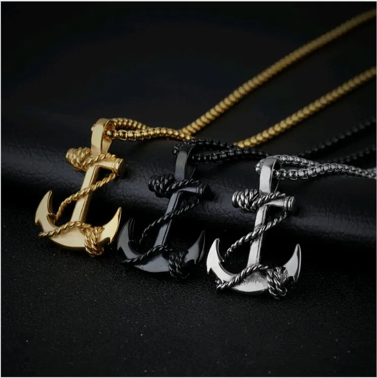 Retro Titanium Boat Anchor Halsband för män Punk Style Cross Rostfritt Stål Man Hängsmycke Smycken För Valentine Pojkvän Present