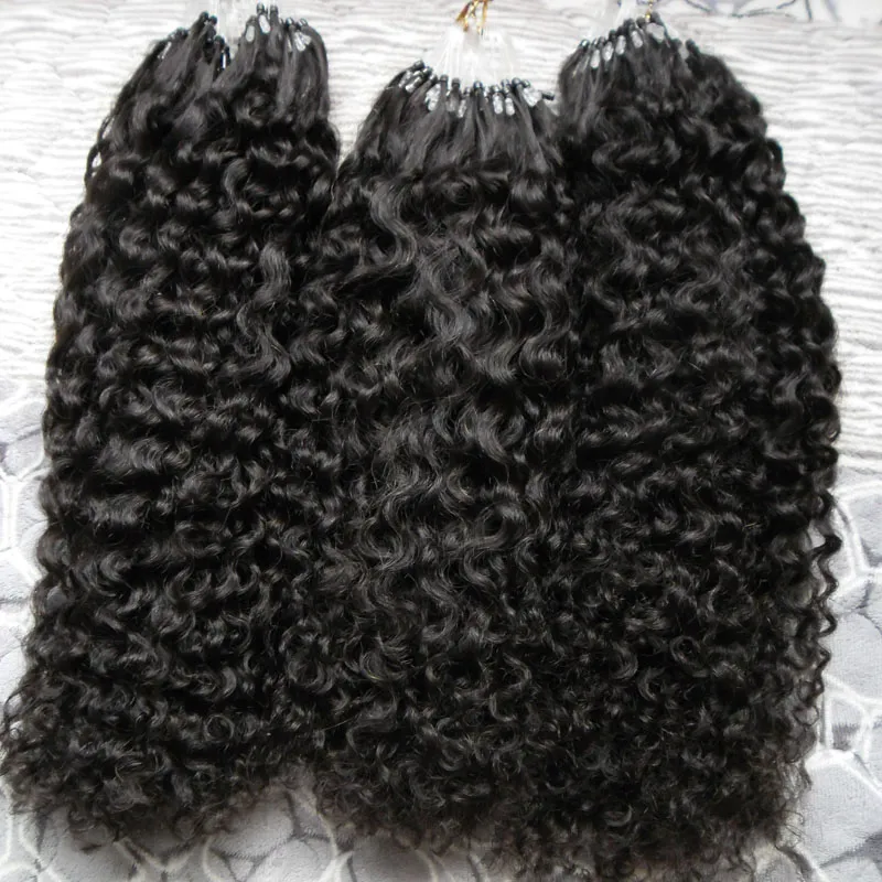 Micro Loops Naturfärg Afro Kinky Curly Micro Loop Human Hair Extensions 300g Mongolian Kinky Curly Hair Micro Link Hårförlängningar 300s