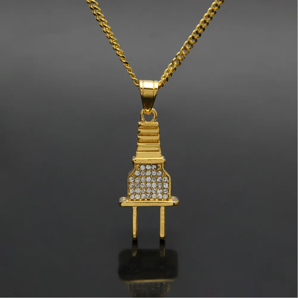 Heißer Verkauf Gold Überzogene Stecker Anhänger Gold Kette Lange Halskette Männer Frauen Flut Marke Hip Hop Halsketten Anhänger Hiphop Schmuck