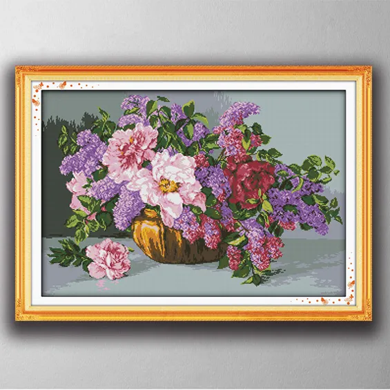 Kolorowe kwitnące kwiaty wystrój obrazy, handmade Cross Stitch Hafty Robótki Zestawy liczone na płótnie DMC 14CT / 11CT