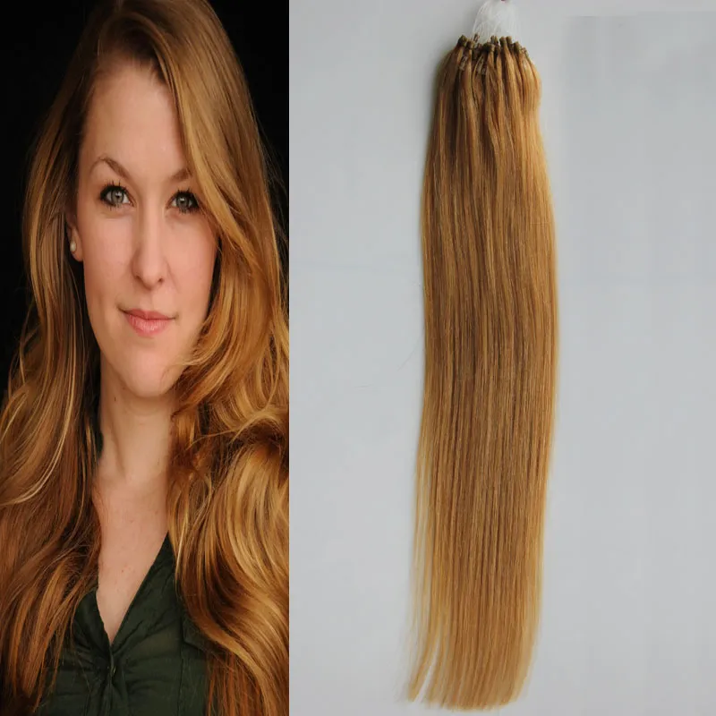 # 27 Morango B Londe Loop Reta Micro Anel Cabelo 1G / Strand 50s / Pack 50g 7A Brasileiro Virgem Habilitar Honey Loira 4B 4C