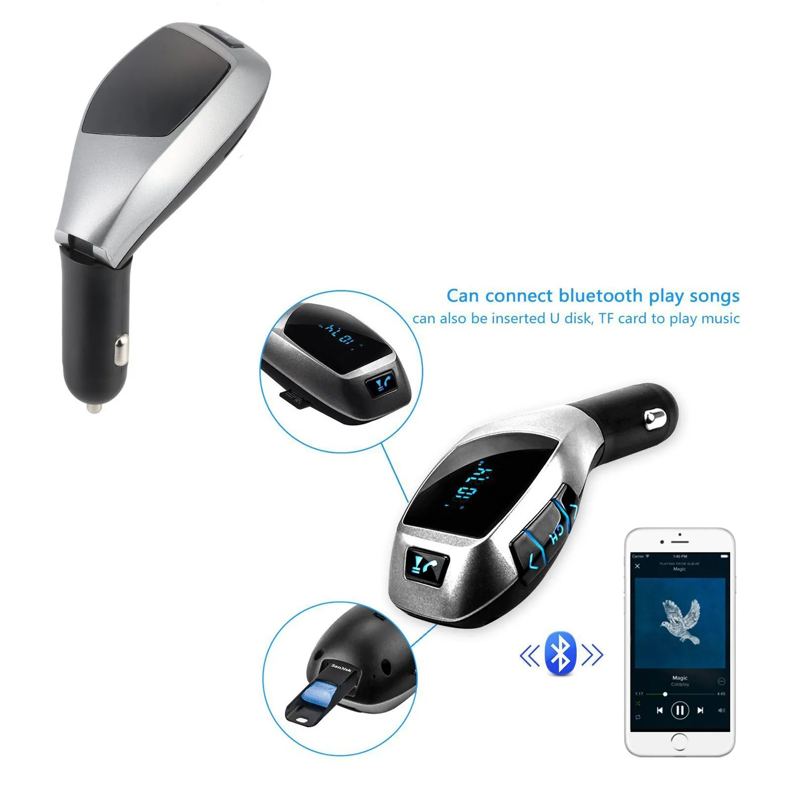 INF Kabelloser FM-Sender für Auto - Bluetooth Adapter mit
