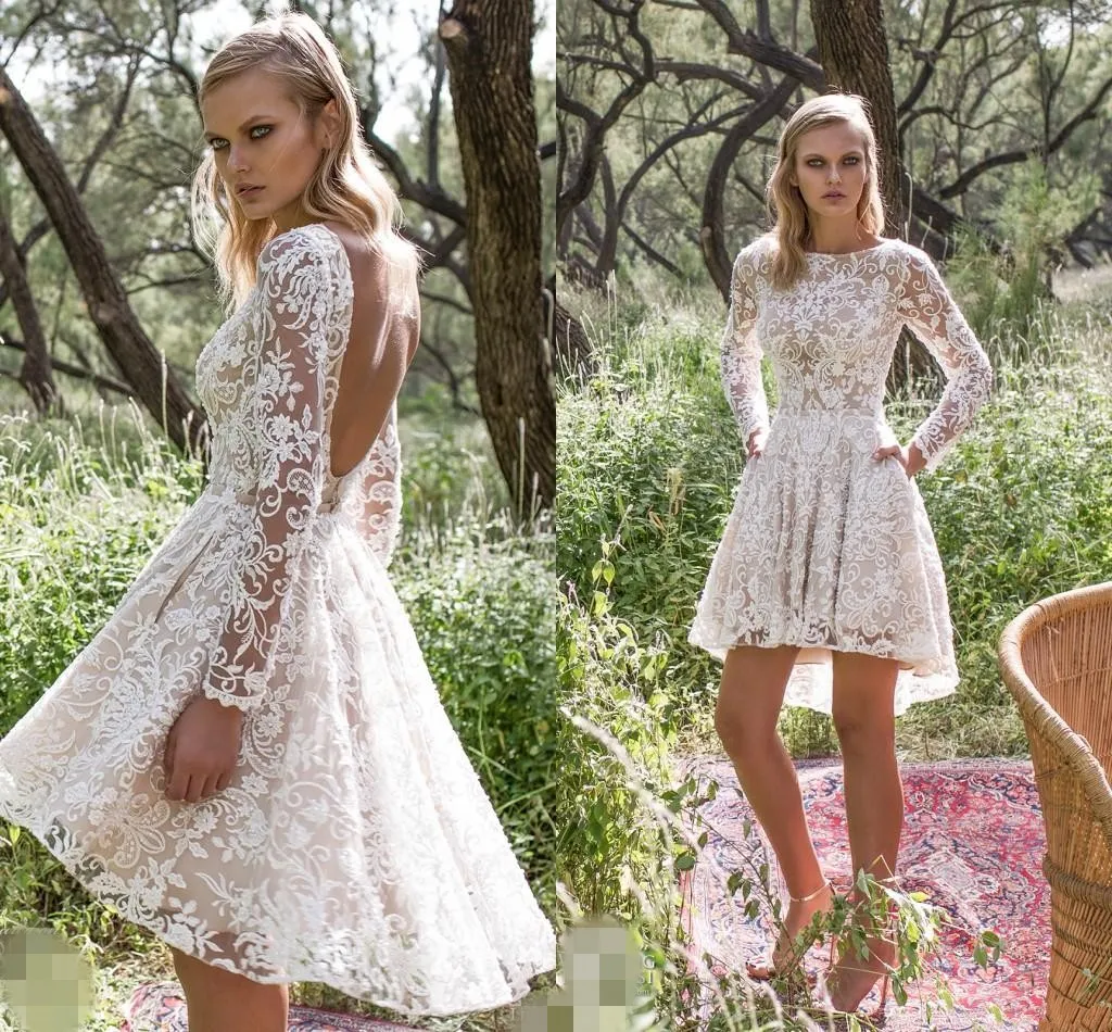 Elegant Backless Short Dresses For Wedding With Long Sleeves And