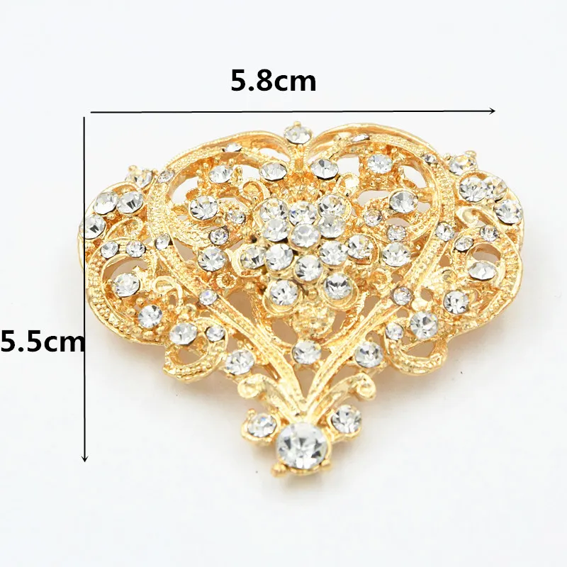 Vintage mode rhodium vergulde prachtige duidelijke kristallen grote hart bloem broche vrouwen bruiloft bruids boeket pins hot selling topkwaliteit