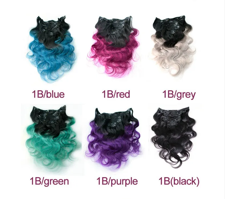 7A Top Ombre Clip In Hair Extensions 2 Tone 1BZilvergrijs 100g Ombre Peruaanse Clip In Human Hair Extensions 8 Stuksset4844748