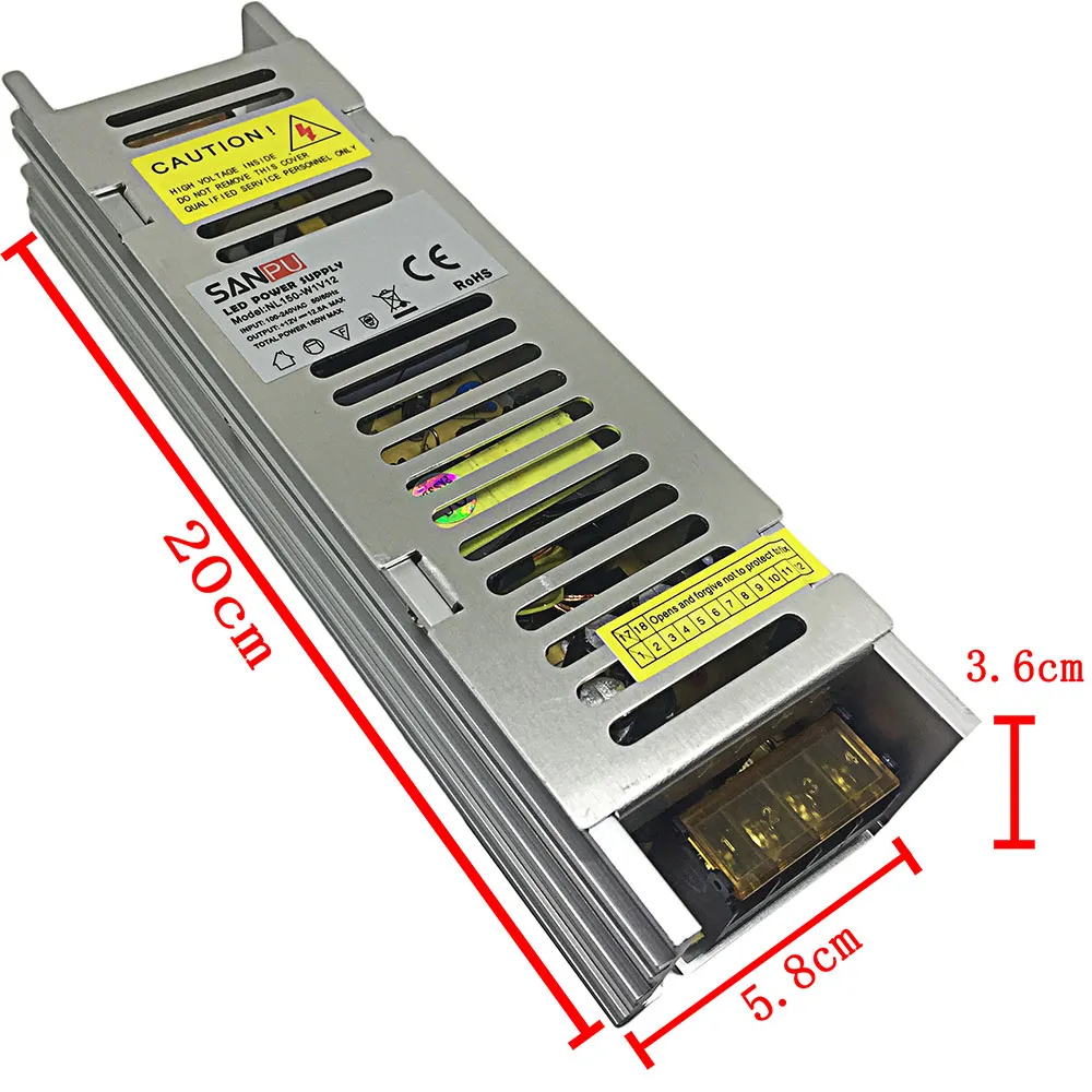 12.5A 150W trasformatori di illuminazione AC 100-240V a DC 12V Convertitore adattatore di alimentazione interruttore ForLight Emitting DiodePower