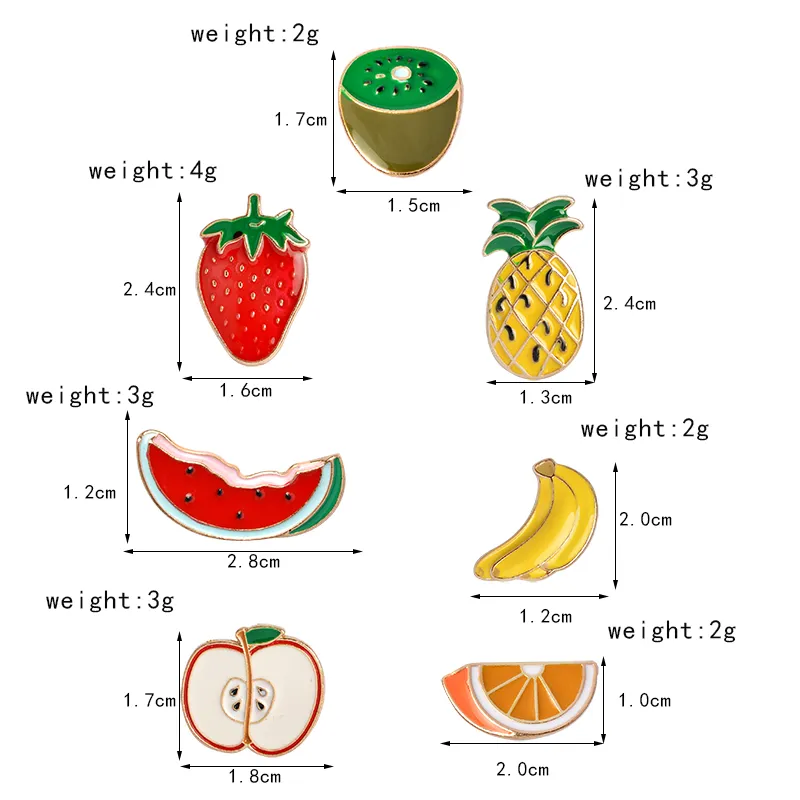 Frukt Brosch Pin Badge Watermelon Kiwi Jordgubbe Orange Banan Apple Pineapple Sommar Söt Smycken
