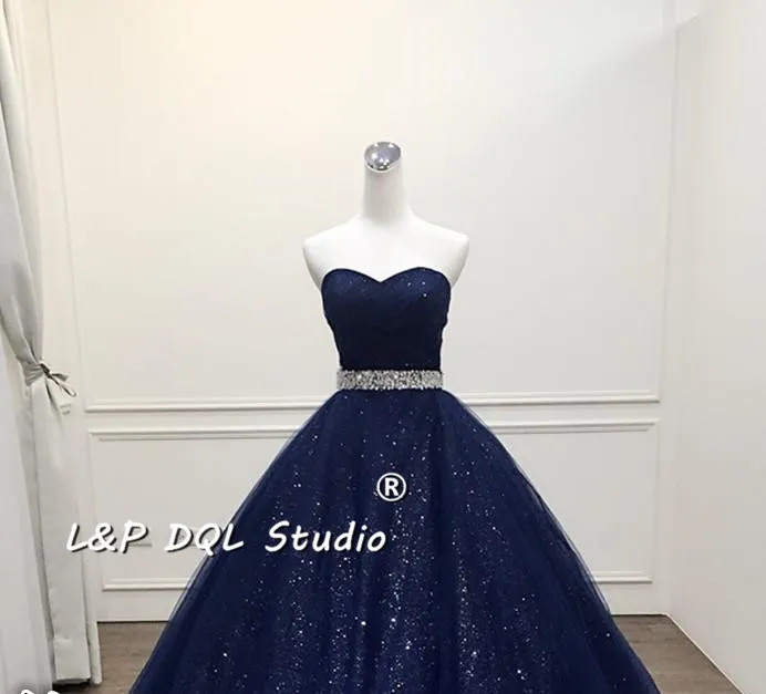 Fantastisk marinblå bollklänning prom klänning bling bling quinceanera klänning lysande skärm long vestidos festa formella klänningar prom klänning1876688
