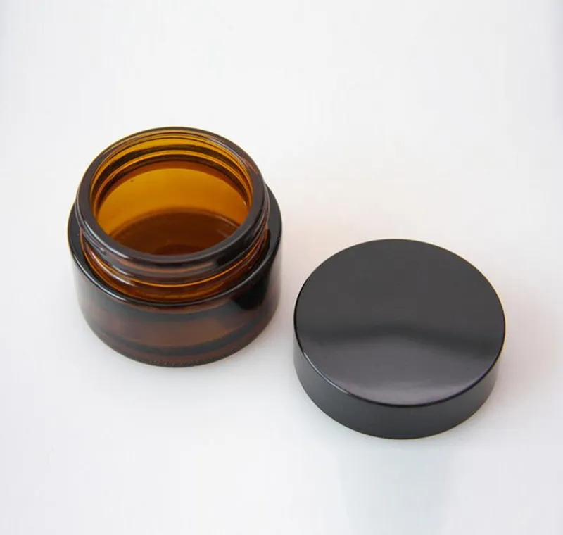 5G 10G 20G 30G 30G Brown Amber Glass Cream Jar con coperchio nero Crema cosmetica Imballaggio il campione Eye Cream Bottle F201749