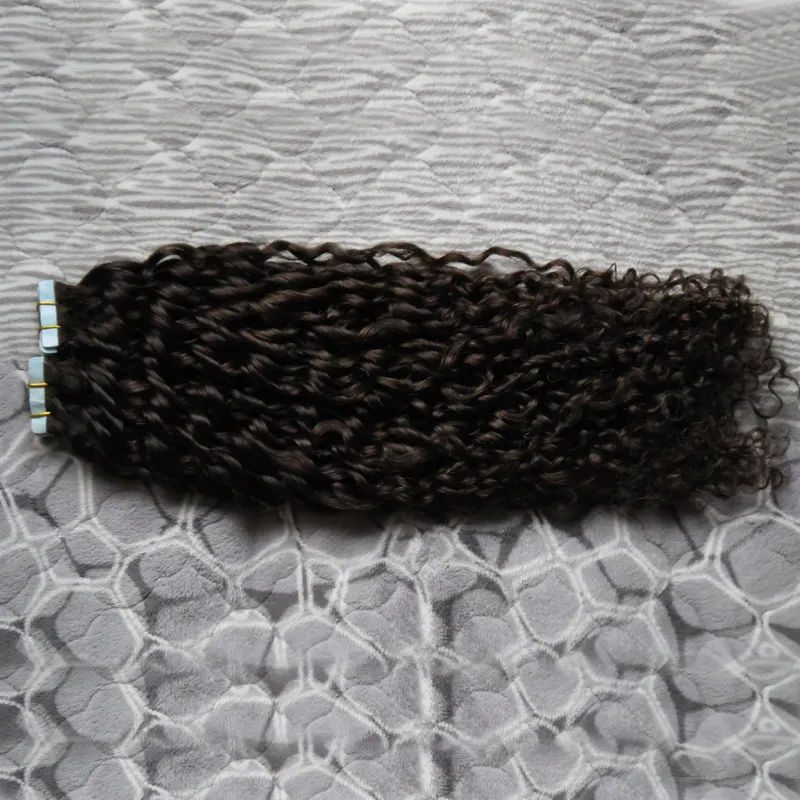 Kinky Curly Virgin Brasilian Hair Tape In Human Hair Extensions / Set 100g Skin Weft Hair Extensions
