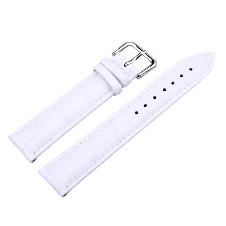 Atacado-Unisex Assista Banda 12-24mm Branco Genuine Leather Watch Strap de Aço Inoxidável Fivela Mulheres Braceletes para Horas Assista Acessórios