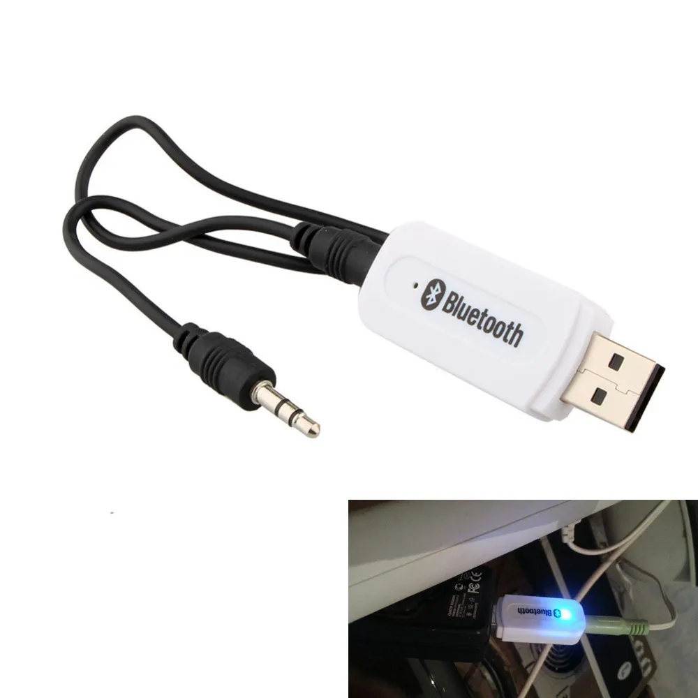 2 stks / partij 3.5mm Jack USB Draadloze Bluetooth Muziek Audio-ontvanger Dongle-adapter voor AUX-auto-pc voor iPhone voor Samsung iOS / Android-telefoon