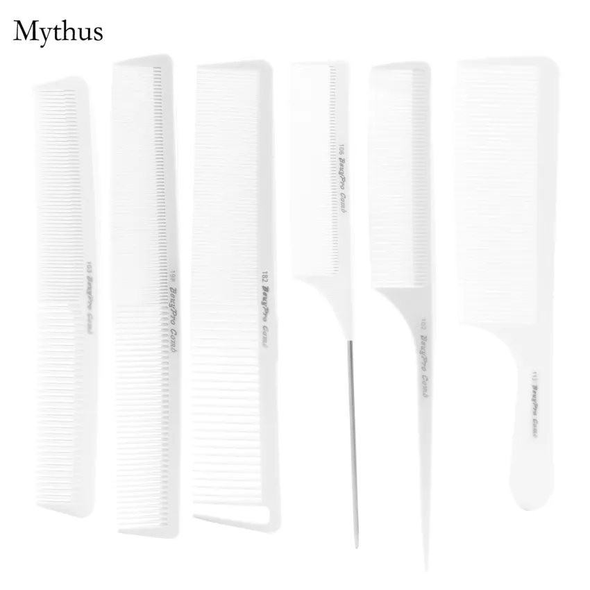 BEAUTY-PRO Hairdressing Comb Set Professonal Salon Barbers Hairstyling Comb 6Pcs/Lot White Carbon Comb In Good Quality