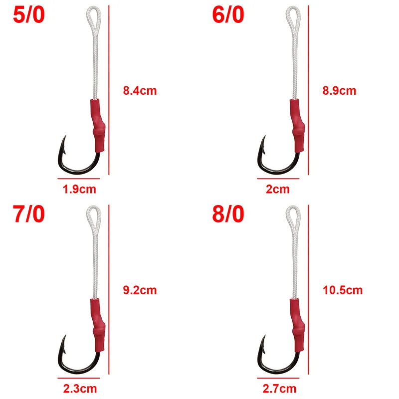 50 stks 10827 Jig Assist Pishing Hooks Jigging Assist Aas Fishing Hook With PE Line Maat 1 / 0-10 / 0